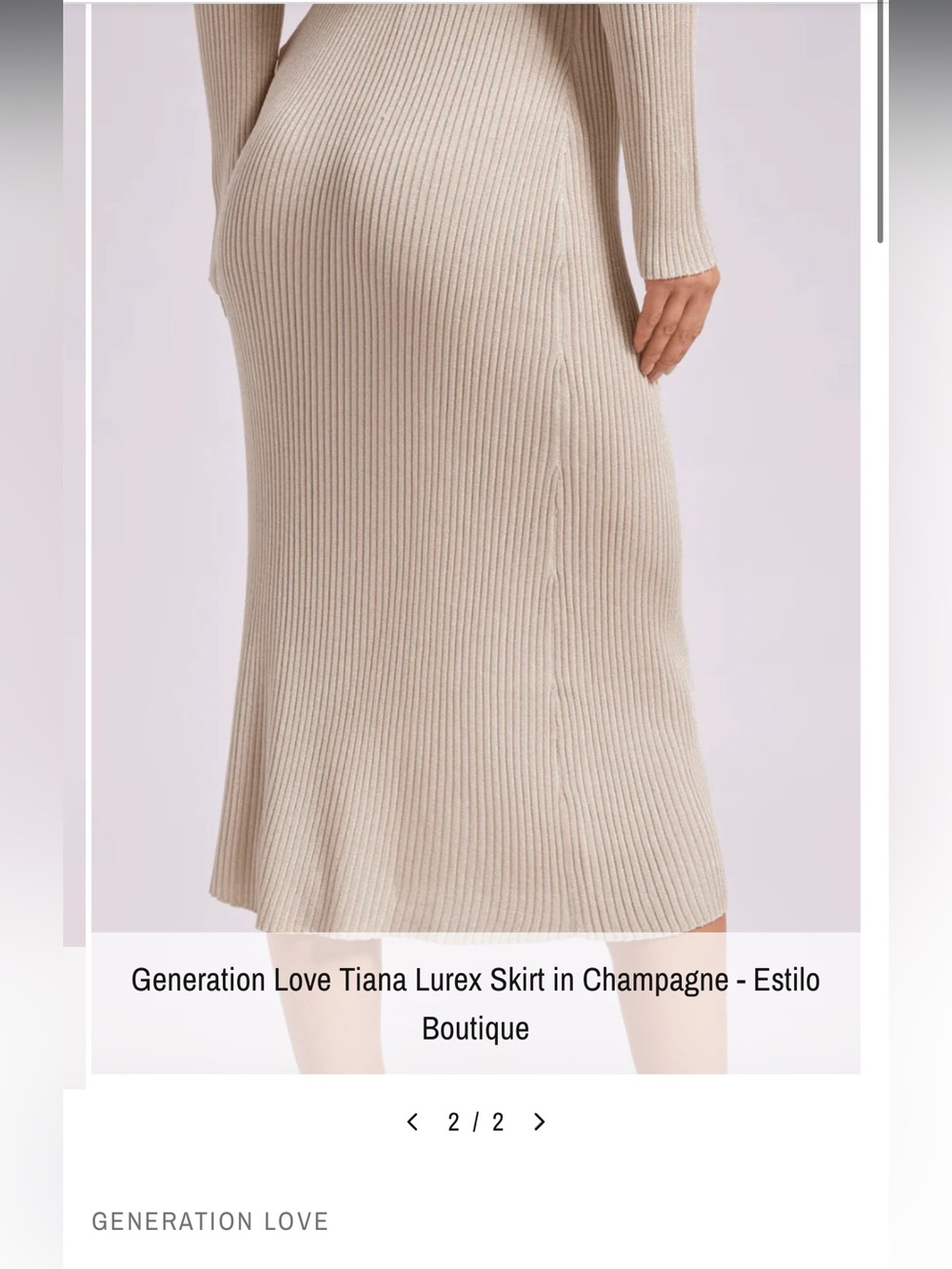 Generation Love Ribbed Lurex Midi Skirt in Champagne